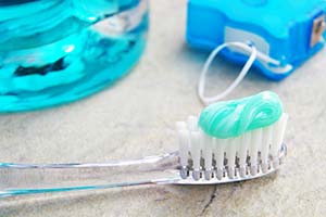 Closeup of oral hygiene products for dental implants in Worcester